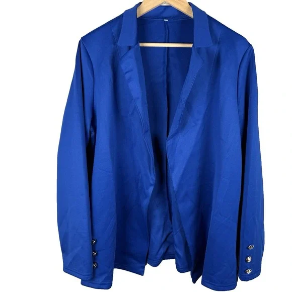 Women's Blazer Jacket Business Suit Coat Lapel Long Sleeve Royal Blue Sz L - Picture 1 of 9